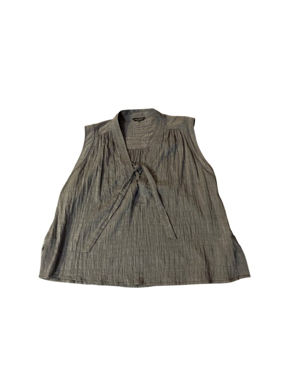 Lucky Brand Gray Textured Sleeveless Tie Neck Blouse Womens L/XL? Used Boho - Picture 5 of 13